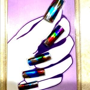 Holographic Press On Nails 2 Sets Multi-Color Party Tie Dye 20 Nails 24 Tabs New